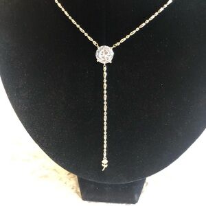 Gold Drop Pendant Necklace with Clear Crystal Accent